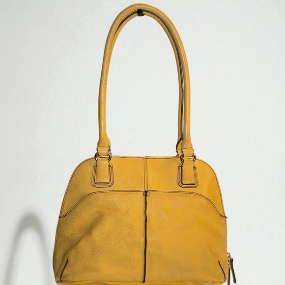 Tignanello Yellow Leather Shoulder Bag Pebbled Leather Tote Purse Handbag - Picture 3 of 7